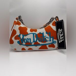 Von Dutch Orange Cow Print Shoulder Bag NWT